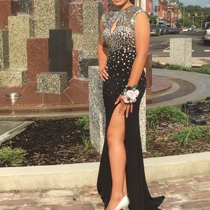 Black rhinestone prom dress.